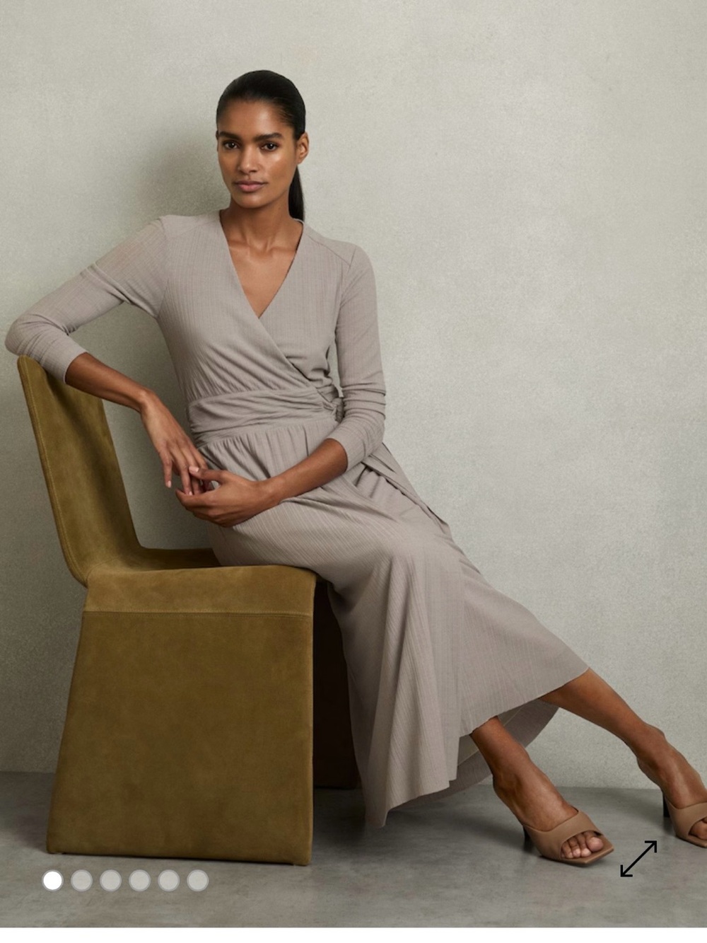 NWT Reiss Madeline Jersey Wrap-Tie Midi Dress in Grey; Size U.S. 0